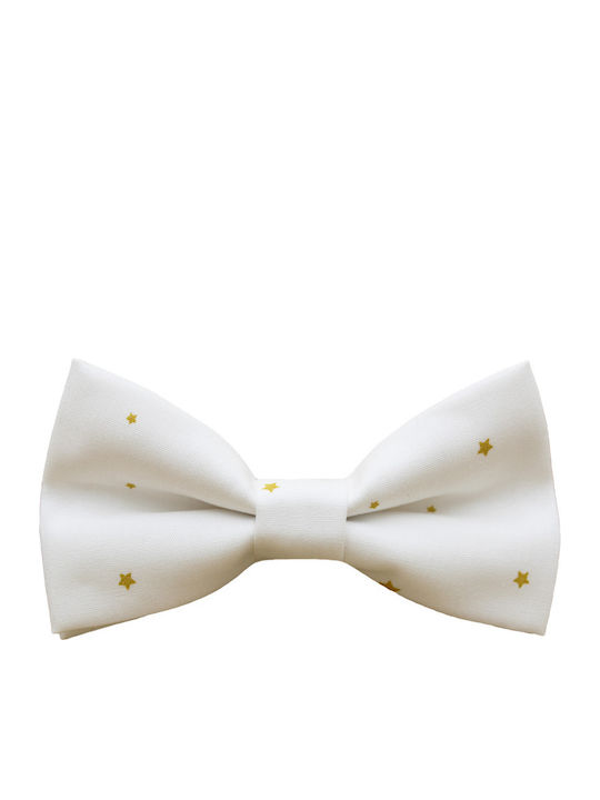 JFashion Handmade Bow Tie White With Gold Stars Stars