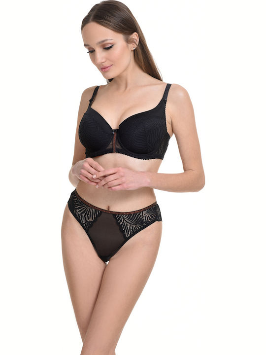 Hochtailliert Damen Slip mit Spitze Schwarz