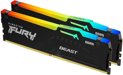 Kingston Fury Beast RGB 64GB DDR5 RAM με 2 Modules (2x32GB) και Ταχύτητα 5600 για Desktop