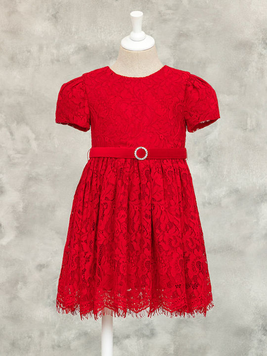 Children's Dress Short Sleeve Lace Red