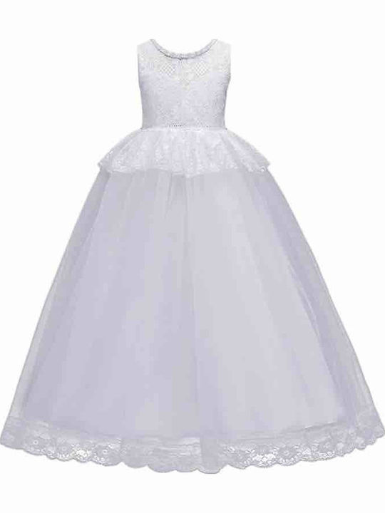 Kinderkleid Ärmellos Tüll Weiß