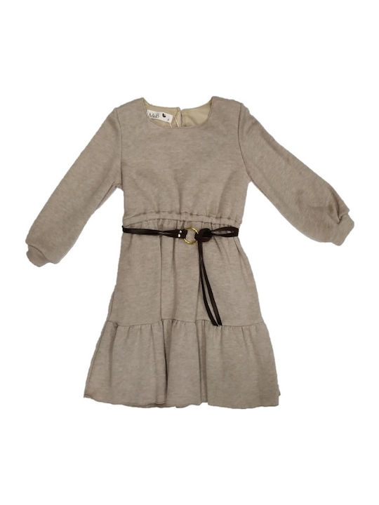 Children's Dress Long Sleeve Set with Accessories Beige
