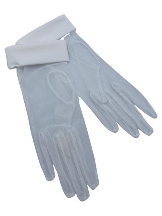 ITALIAN WEDDING GLOVES WHITE TULLE WITH SATIN FINISH GUANTO ARTIGIANALE 23 CM