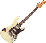 Vintage Ηλεκτρική Κιθάρα Icon V6MRVW με SSS Διάταξη Μαγνητών Ταστιέρα Blackwood σε Χρώμα Relic White Over Sunburst