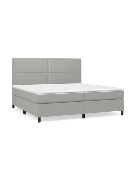 Κρεβάτι King Size Επενδυμένο με Ύφασμα Ανοιχτό Γκρι με Στρώμα & Τάβλες 200x200cm