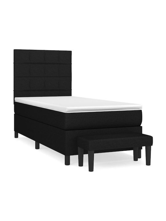 Κρεβάτι Μονό Επενδυμένο με Ύφασμα Μαύρο με Στρώμα & Τάβλες για Στρώμα 80x200cm
