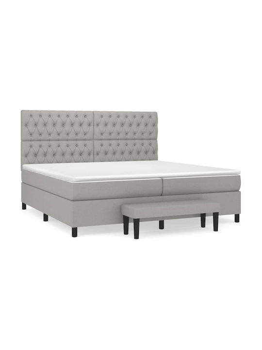 King Size Bed Padded with Fabric with Slats Ανοιχτό Γκρι 200x200cm