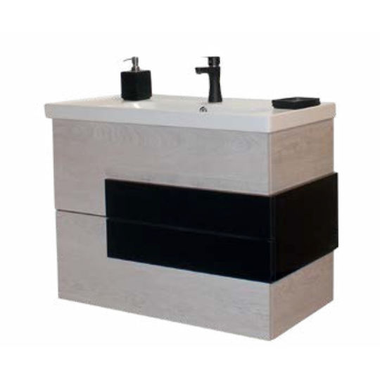 Chrisart Zeus 70 Waschtisch mit Waschbecken L70xB45xH65cm mit Krypto White/Black