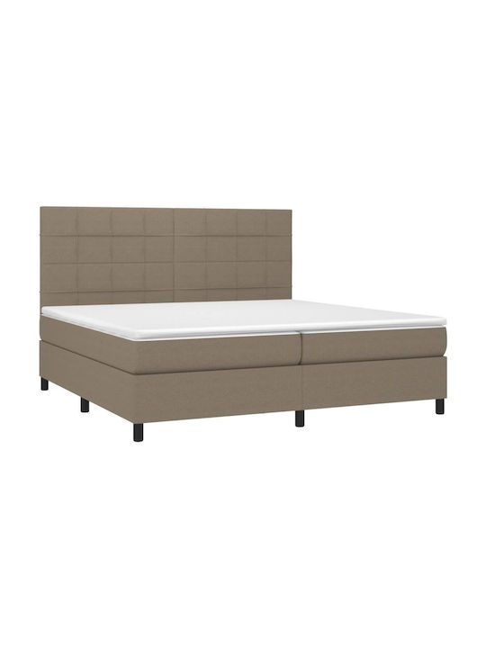 Κρεβάτι King Size Επενδυμένο με Ύφασμα Taupe με Στρώμα & Τάβλες 200x200cm