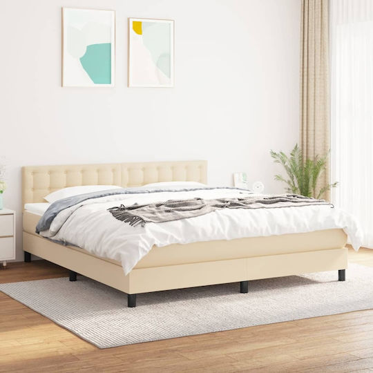 Bed Queen Upholstered with Fabric Blue with Slats & Mattress 160x200cm