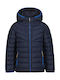 Kids Quilted Short Windproof Jacket with Lining Hooded Blue