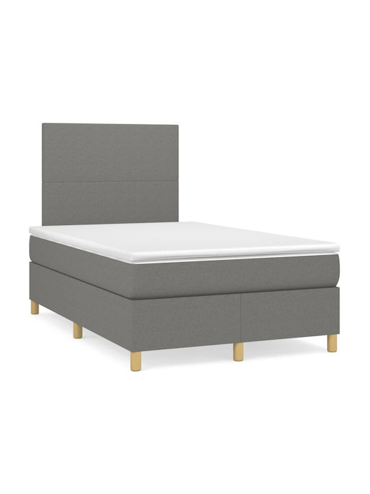 Κρεβάτι Ημίδιπλο Επενδυμένο με Ύφασμα Σκούρο Γκρι με Στρώμα & Τάβλες για Στρώμα 120x200cm