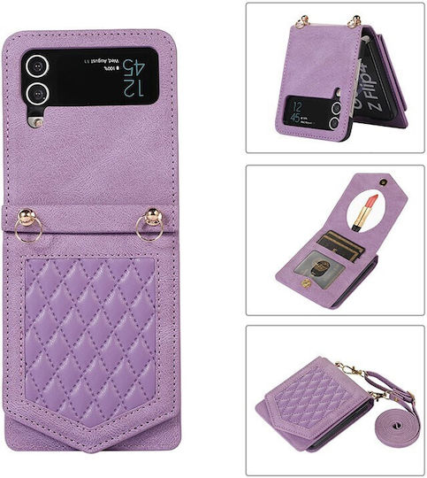 Rhombic Texture Back Cover Synthetic Leather with Strap Purple (Galaxy Z Flip3)