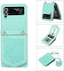 Rhombic Texture Synthetic Leather Back Cover with Strap Turquoise (Galaxy Z Flip3 5G)