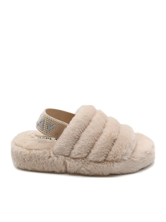 Soft City Winter Women's Slippers with Fur Beige