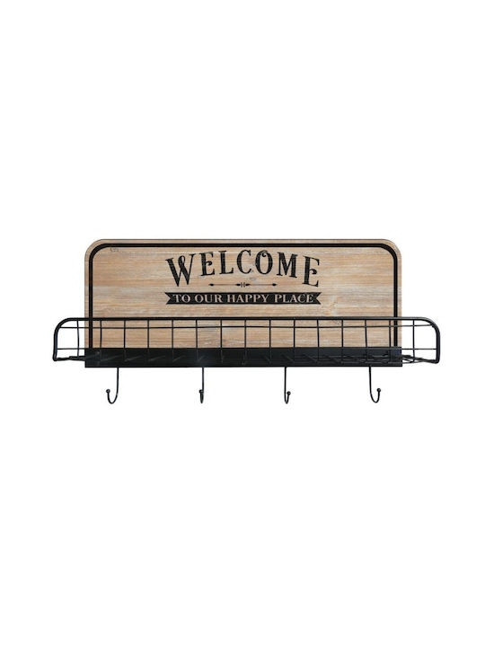 Fylliana Wooden Wall Hanger "Welcome" with 4 Slots Black 60x31x12cm 1pc