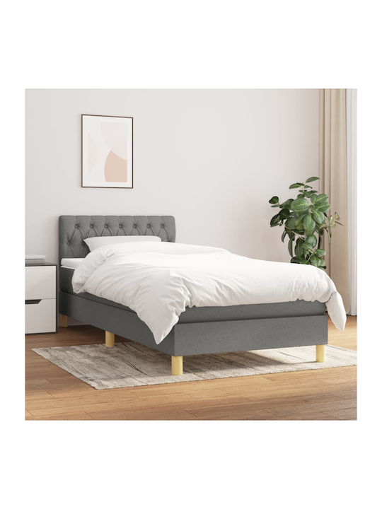 Κρεβάτι Μονό Επενδυμένο με Ύφασμα Σκούρο Γκρι με Στρώμα & Τάβλες για Στρώμα 100x200cm