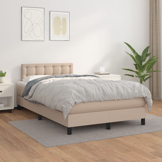 Bett Halb-Doppelbett Mit Kunstleder bezogen Cappuccino mit Latten & Matratze 120x200cm