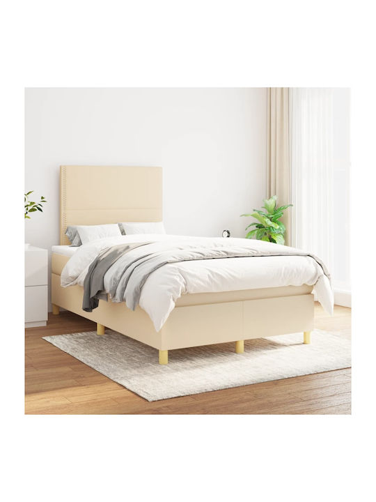 Κρεβάτι Ημίδιπλο Επενδυμένο με Ύφασμα Κρεμ με Στρώμα & Τάβλες για Στρώμα 120x200cm