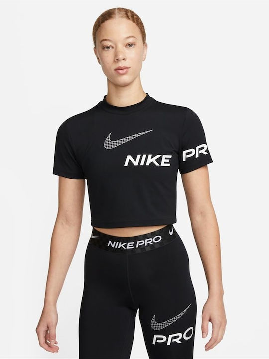 Nike Γυναικείο Αθλητικό Crop Top Κοντομάνικο Fast Drying Μαύρο Μαύρο