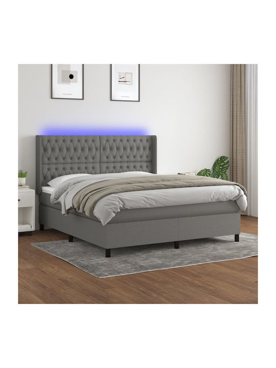 King Size Bed Padded with Fabric with Slats Σκο...