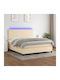 Bed Queen Upholstered with Fabric Blue with Slats & Mattress 160x200cm