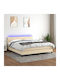 Κρεβάτι Υπέρδιπλο Επενδυμένο με Ύφασμα Κρεμ με Στρώμα & Τάβλες 160x200cm