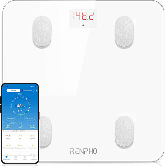 Renpho Smart Bathroom Scale with Body Fat Counter & Bluetooth White 26M