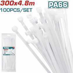 Total Δεματικά Καλωδίων Πλαστικά 300mmx4.8mm σε Λευκό χρώμα (100τμχ) (THTCT3001)