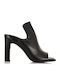 Leather Mules with Chunky High Heel in Black Color