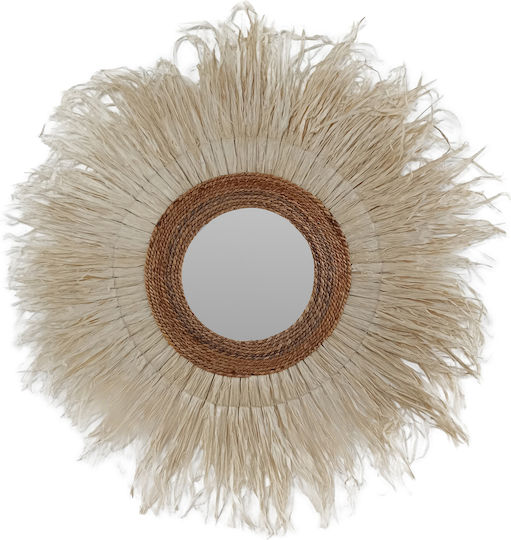 HomeMarkt Oglindă De Perete Cu Cadru Din Rattan Bej Diametru 110cm