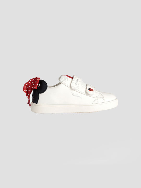 Geox Παιδικά Sneakers Mickey Mouse Kathe Ανατομικά με Σκρατς Λευκά