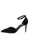 Stefania Pointed Toe Stiletto Black High Heels with Strap