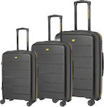 CAT Cargo Travel Suitcases Hard Black Maximum Height 70cm with 4 Wheels Set of 3pcs