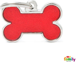 My Family Dog ID Bone Red Metal Small 3x1.9cm