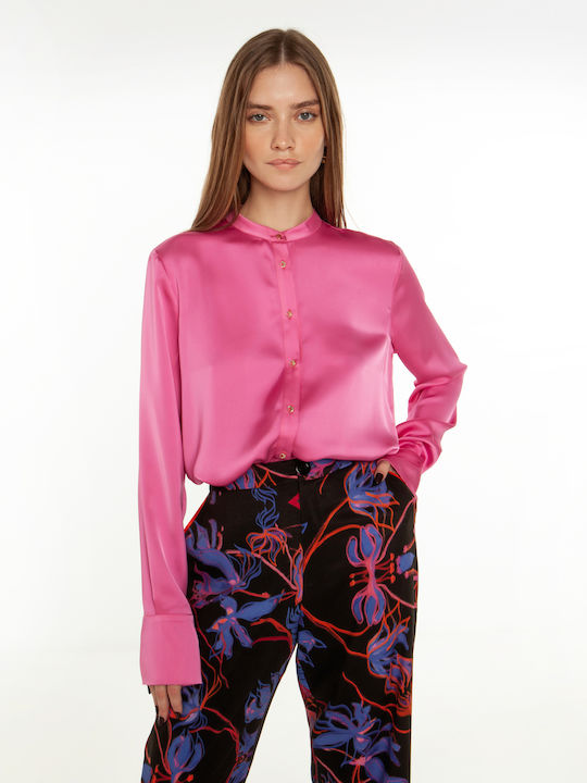 Women's Satin Long Sleeve Shirt Pink
