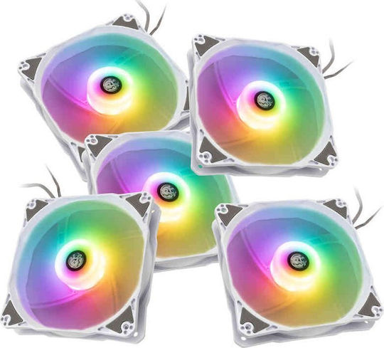 Bitspower Notos Case Fans 120mm (1800rpm) with RGB Lighting and 4-Pin PWM Connection Pack of 5 White