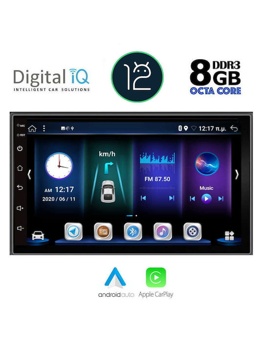 Digital IQ Car Audio System (Bluetooth/USB/AUX/WiFi/GPS/Apple-Carplay/CD) with Touch Screen 7"