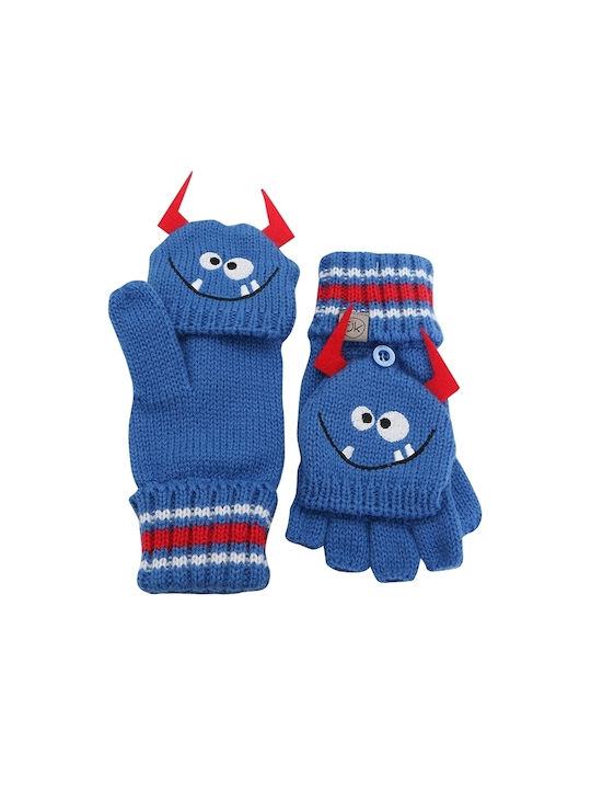 Kids Gloves Fingerless Blue Monster