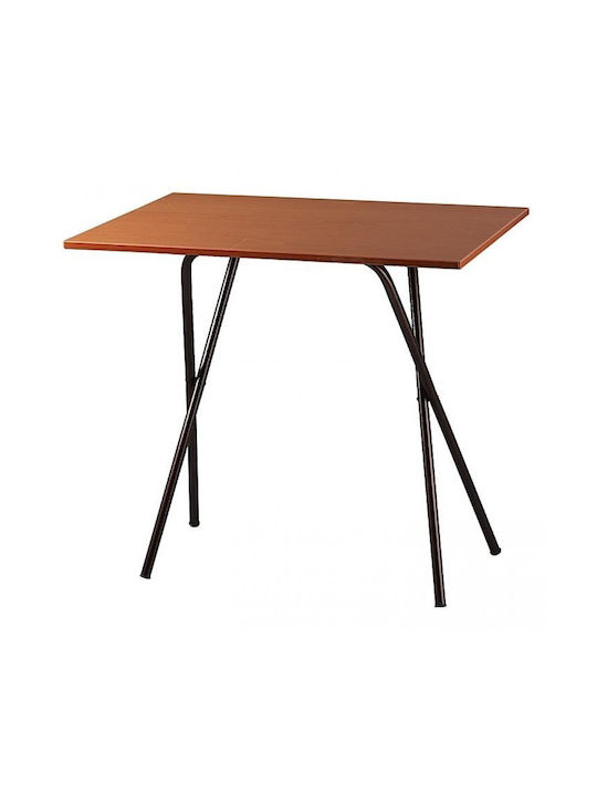 Sitting Room Outdoor Foldable Table with Wood Surface and Metal Frame Black / Brown 60x50x73cm