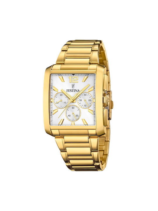 Festina Watch Chronograph Battery with Gold Metal Bracelet
