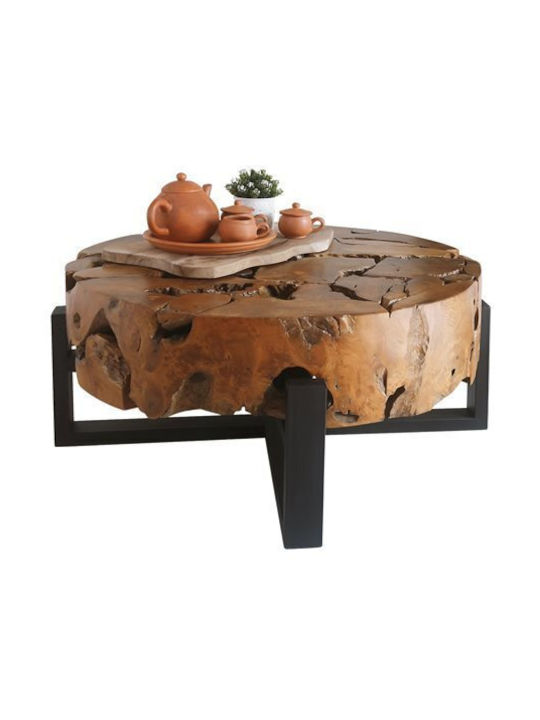 Round Solid Wood Coffee Table Natural L80xW80xH40cm