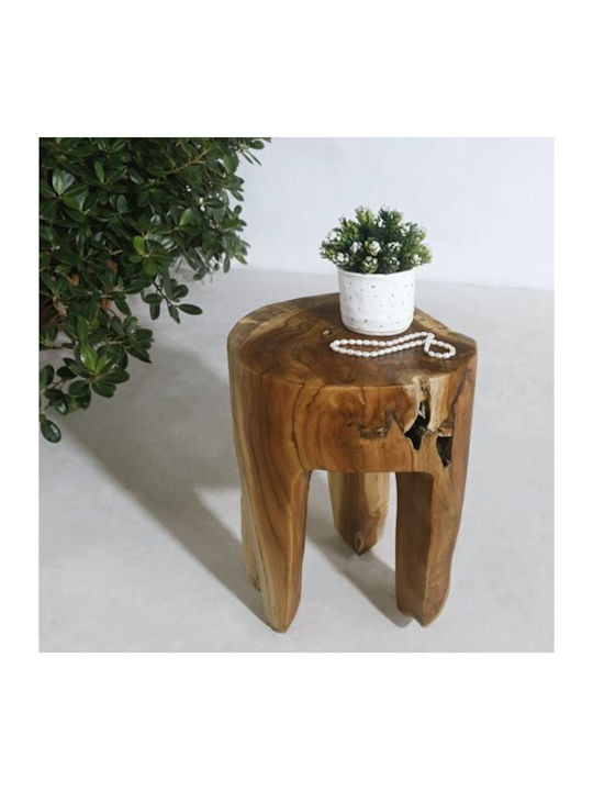 Round Side Table Natural from Solid Wood Beige L30xW30xH40cm.