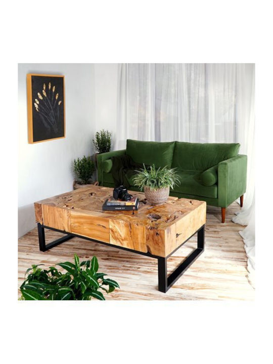 Rectangular Central Coffee Table Made of Solid Wood Natural W120xD70xH48cm