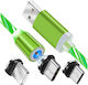 Techsuit LED USB to Lightning / Type-C / micro USB Cable Πράσινο 1m (KF232556)