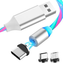 Techsuit LED USB to Lightning / Type-C / micro USB Cable Λευκό 1m (KF232283)