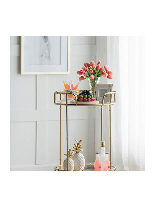 Round Side Table Coashoc Glass with Wheels Gold M50xL50xH82.5cm