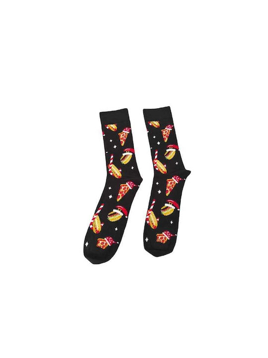 Men Christmas Socks L24 Ανδρικές Βαμβακερές Μακριές Χριστουγενιάτικες Κάλτσες με σχέδιο σε Μαύρο χρώμα