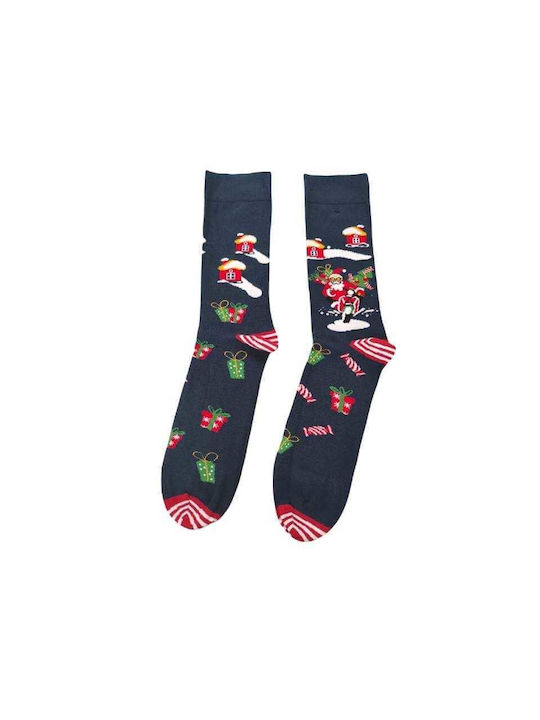 Men Christmas Socks L16 Men's Cotton Long Christmas Socks in Black color with print