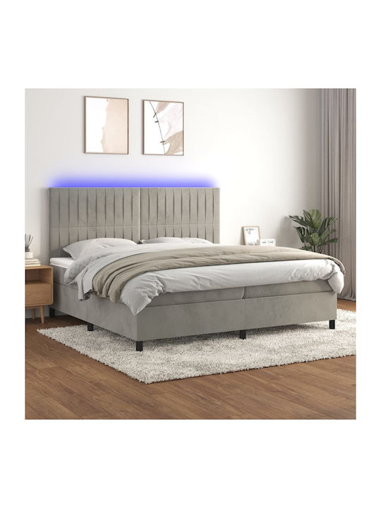 Bed King Size Upholstered with Fabric Light Gra...